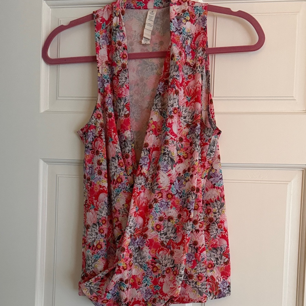 Lululemon Athletica Red Floral Wrap Blouse